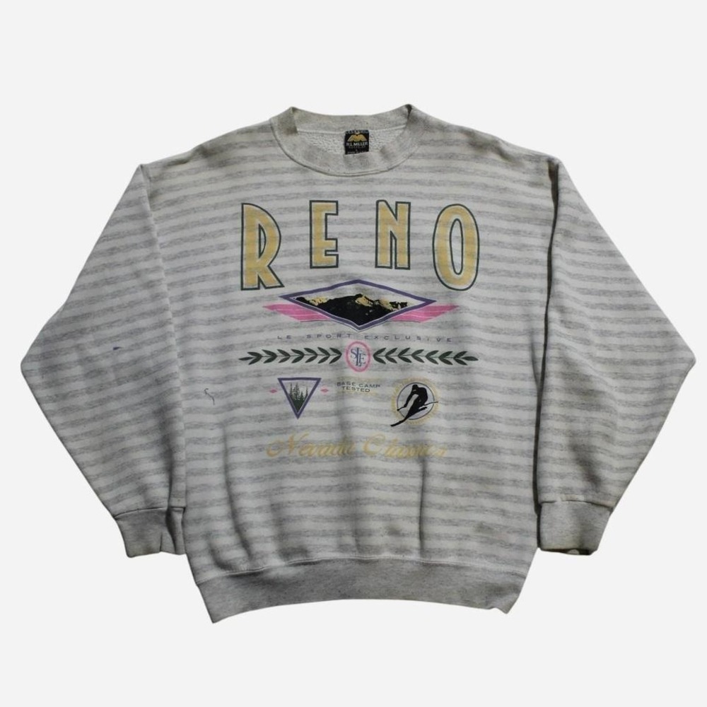 Mens Vintage 90s H.L. Miller Reno Skiing Striped Crewneck Sweatshirt - Picture 2 of 7